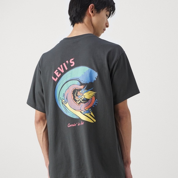 Levi’s Men’s S VINTAGE FIT TEE Print T-shirt pirate black Surfing Dragon Red Tab - Picture 1 of 10